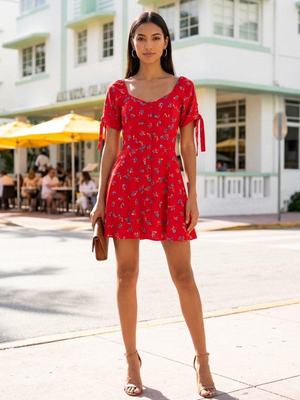 Sienna Sky Red Floral Tie-Sleeve Mini Dress